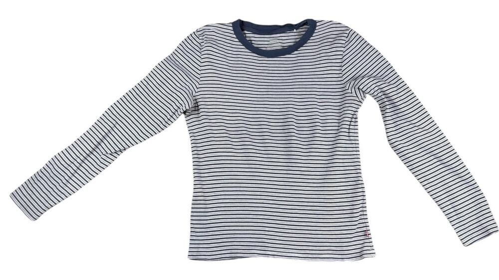 Levi’s Women’s L Striped Long Sleeve Shirt Navy White Red Slim Fit Y2K